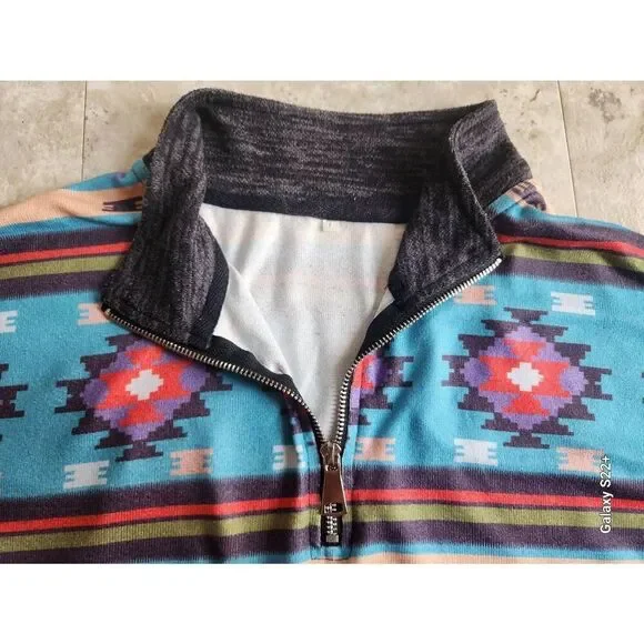 010 Turquois, Pink, Black Southwestern lightweight 1/4 zip sweatshirt - Picture 3 of 6